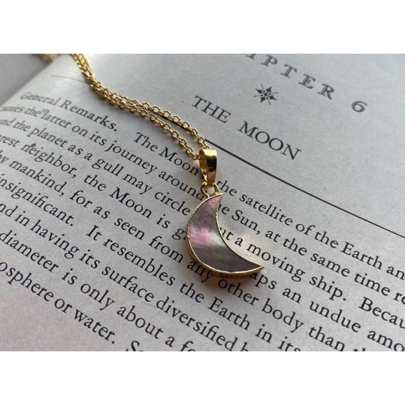 1 LEFT! Mother of Pearl Crescent Moon 22K Gold Necklace - Picture 7 of 11